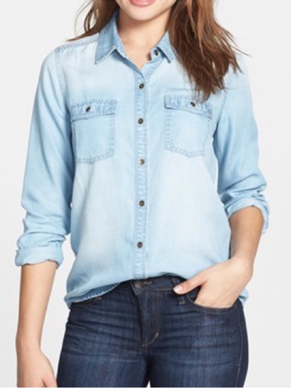 Halogen Light Chambray Top Size Small EUC